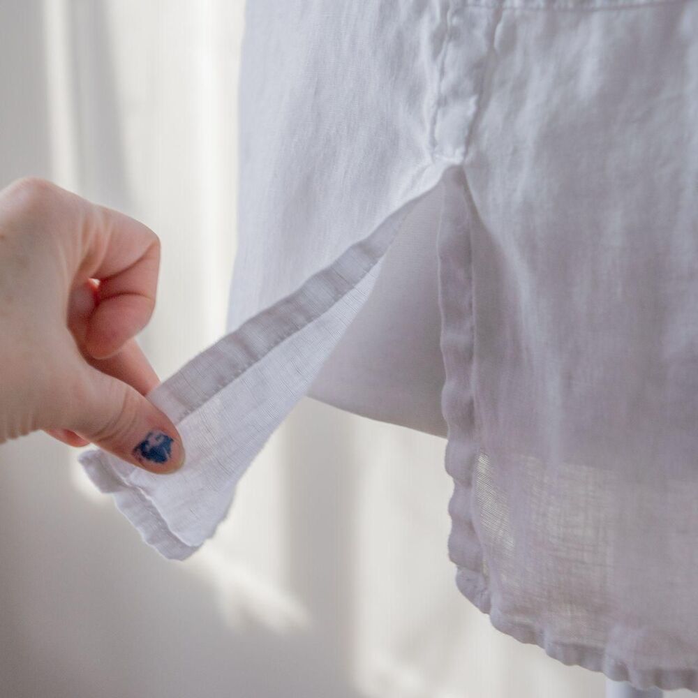 Classic White Linen Sleeveless Summer Beach Cottage Button Collared Womens Shirt - Picture 5 of 8